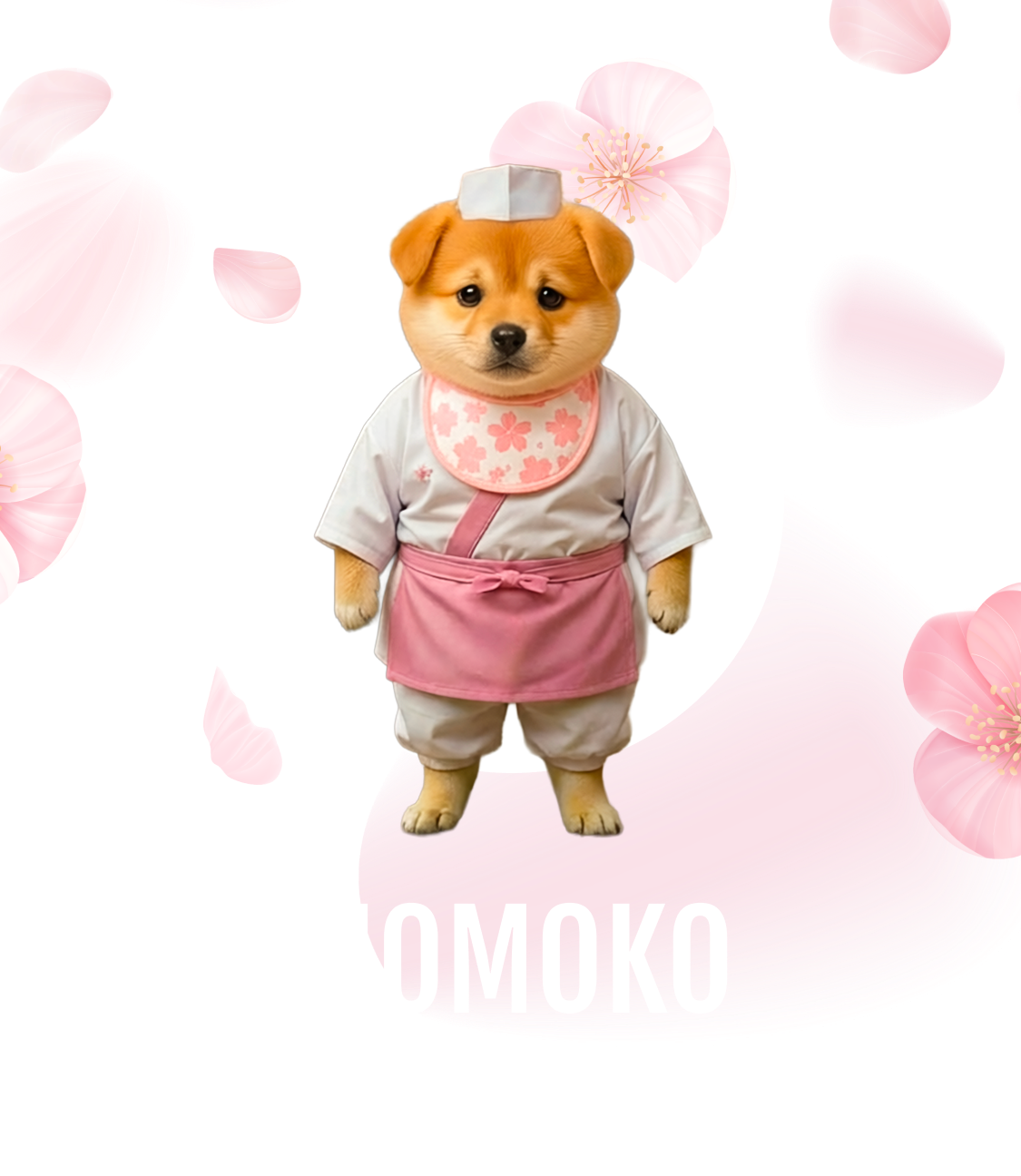 Dog in a traditional Japanese outfit with cherry blossom background